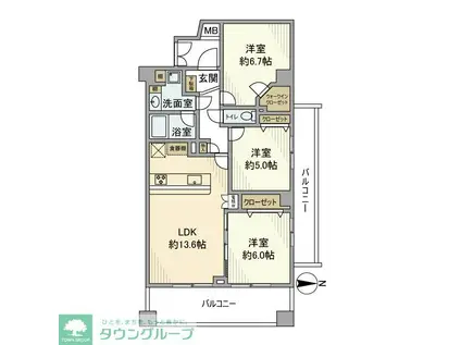 クレッセント多摩川II(3LDK/5階)の間取り写真