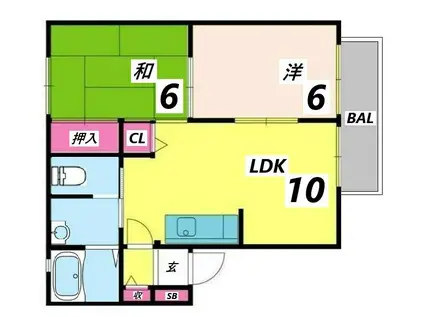 マーリンキードム(2LDK/1階)の間取り写真