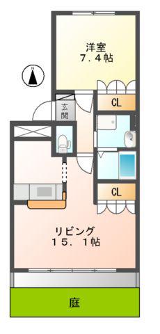 パーシモン(1LDK/1階)の間取り写真
