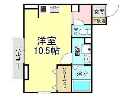 シェルフ宮丸 B棟(ワンルーム/1階)の間取り写真