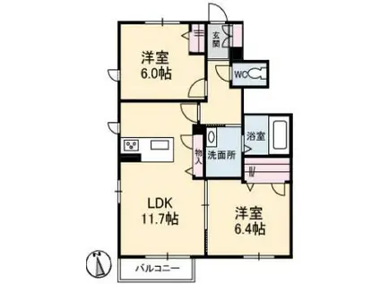 SUN VILLAGE B棟(2LDK/1階)の間取り写真