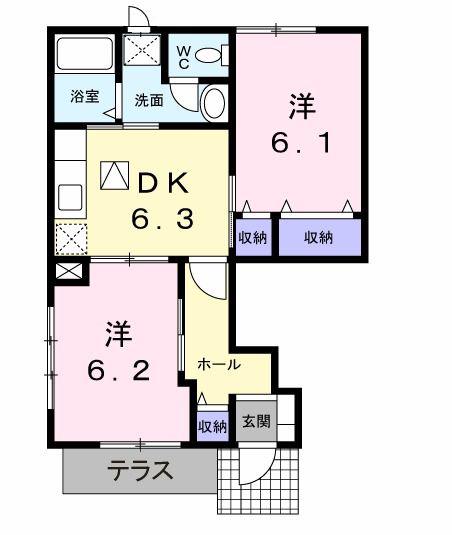リスプランタン A棟(2DK/1階)の間取り写真