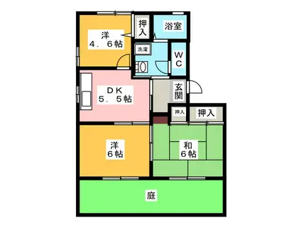 クレールロジュマン B棟(3DK/1階)の間取り写真