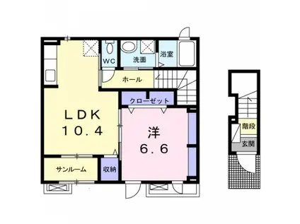 リアーレ丑寅(1LDK/2階)の間取り写真