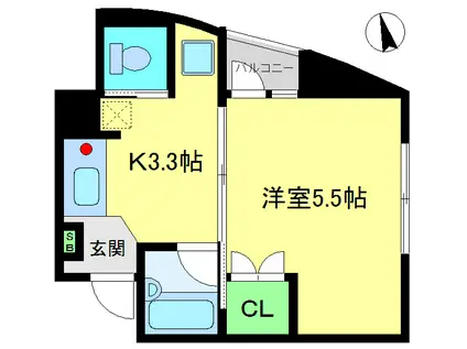 プロシード服部(1K/3階)の間取り写真