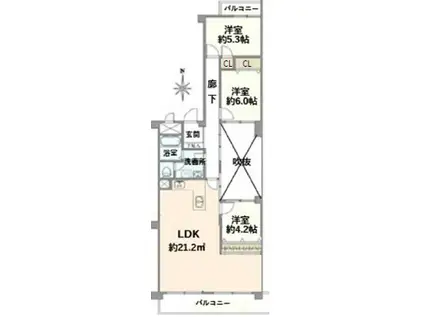エクセルハイツ豊中上野坂 2号館(3LDK/6階)の間取り写真