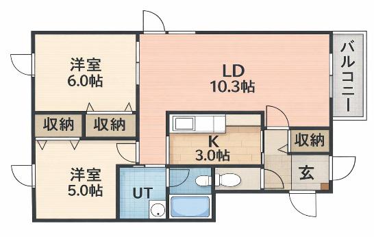 ニュー発寒58(2LDK/2階)の間取り写真