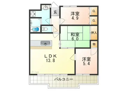 ハウス謙吉(3LDK/4階)の間取り写真