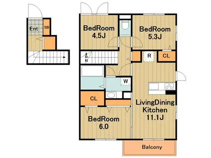 メルローズサウス(3LDK/2階)の間取り写真