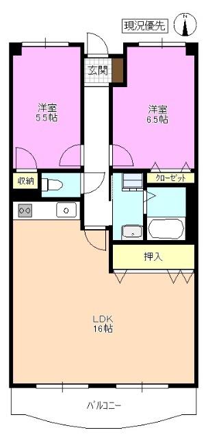 ラトゥールTOWA(2LDK/3階)の間取り写真