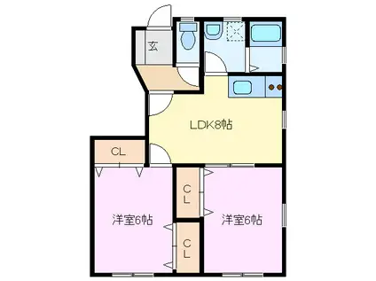 パディーヒル B棟(2DK/1階)の間取り写真