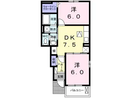 ブルーベリー(2DK/1階)の間取り写真