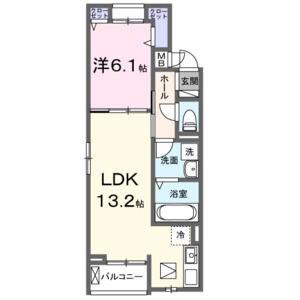 リヴァーサイド ヴィラ(1LDK/1階)の間取り写真