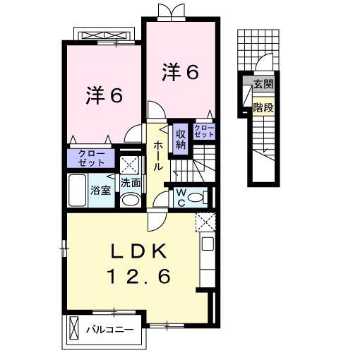 ソヴール 佑(2LDK/2階)の間取り写真