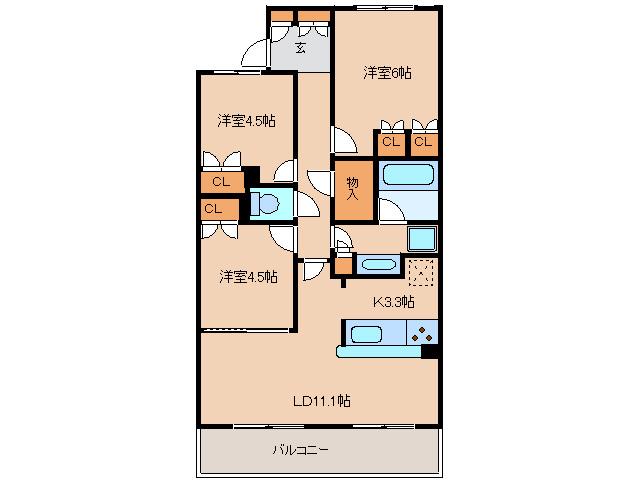 S-FORT横浜青葉台(3LDK/5階)の間取り写真
