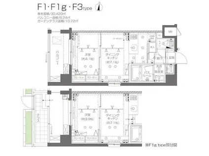 ZOOM新宿西落合(1DK/1階)の間取り写真