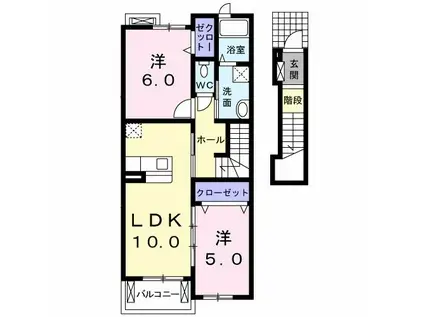 カーサ・セレノ(2LDK/2階)の間取り写真