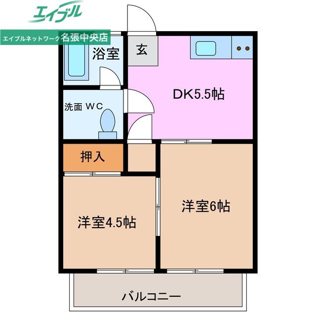 ハイツ風花(2DK/2階)の間取り写真