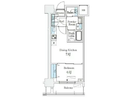京町堀ビューアパートメント(1DK/4階)の間取り写真