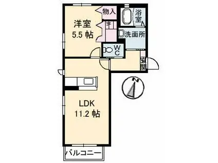 アトラクト小山 A棟(1LDK/2階)の間取り写真