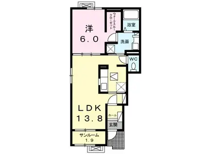 プランタン 瓜生 A(1LDK/1階)の間取り写真