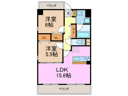 ヒルハウス大高(2LDK/3階)の間取り写真