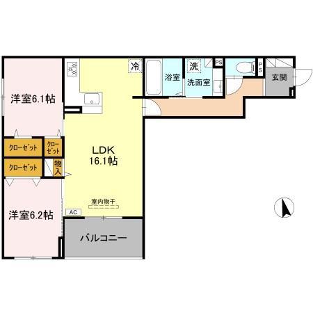 FIELD COURT(2LDK/2階)の間取り写真