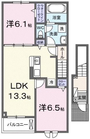 ハーベストヤヨイB(2LDK/2階)の間取り写真