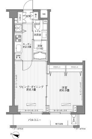 メゾンカルム西新宿(1LDK/5階)の間取り写真