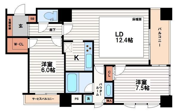 アルグラッドザ・タワー心斎橋(2LDK/25階)の間取り写真