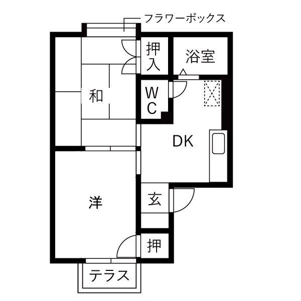 ファミール鈴木 AB棟(2DK/1階)の間取り写真