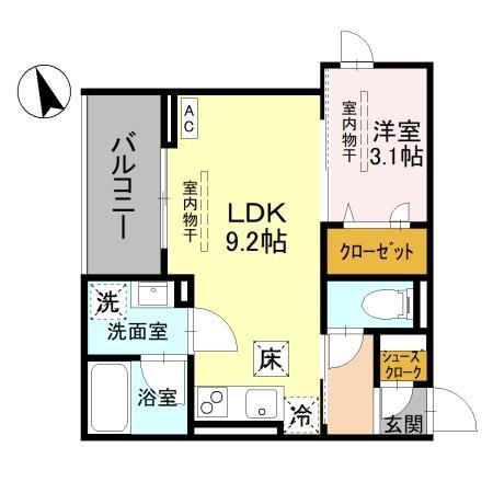 TORISIAS 東城南 B B(1LDK/1階)の間取り写真