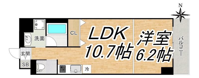 クリスタルブライト天満橋・リバーサイド(1LDK/2階)の間取り写真