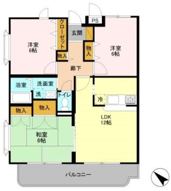 プレシオス(3LDK/1階)の間取り写真