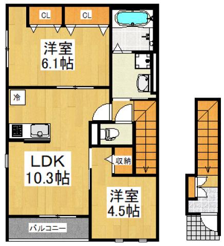 プーロ・デ・ヴェンテ(2LDK/2階)の間取り写真
