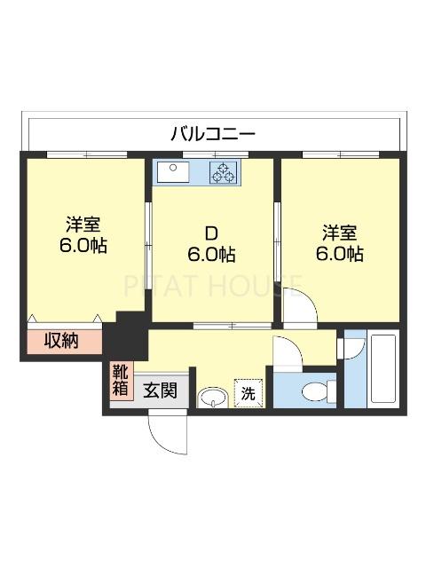 JR阪和線 紀伊駅 徒歩5分 4階建 築37年(2DK/3階)の間取り写真