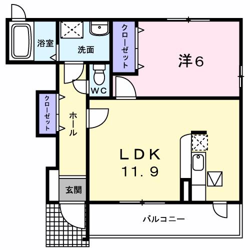 ウインド バレーA(1LDK/1階)の間取り写真