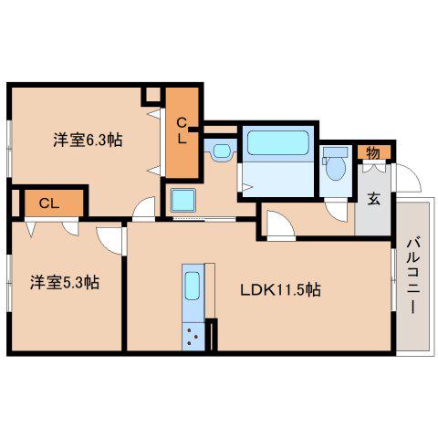 アムフル(2LDK/1階)の間取り写真