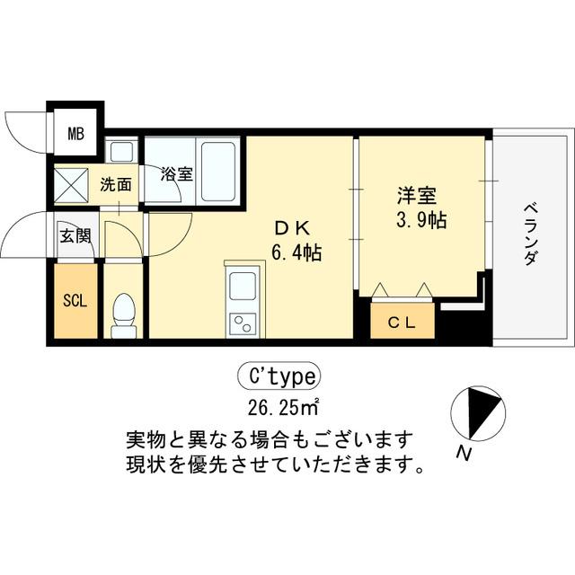 ヴィーナス今里(1DK/4階)の間取り写真