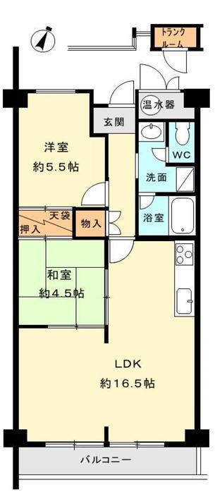 須磨月見山ハイツ(2LDK/2階)の間取り写真