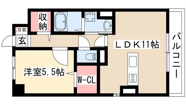 フェリオ新西(1LDK/5階)の間取り写真