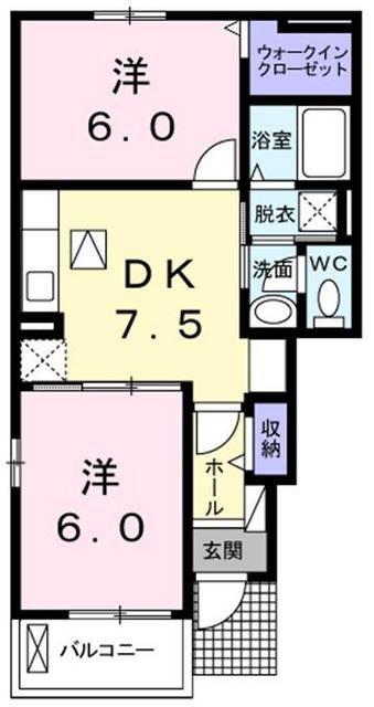 イリーデユーユー(2DK/1階)の間取り写真