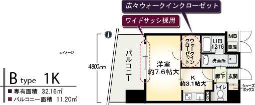 ヴィータ ラフィナータ(1K/6階)の間取り写真