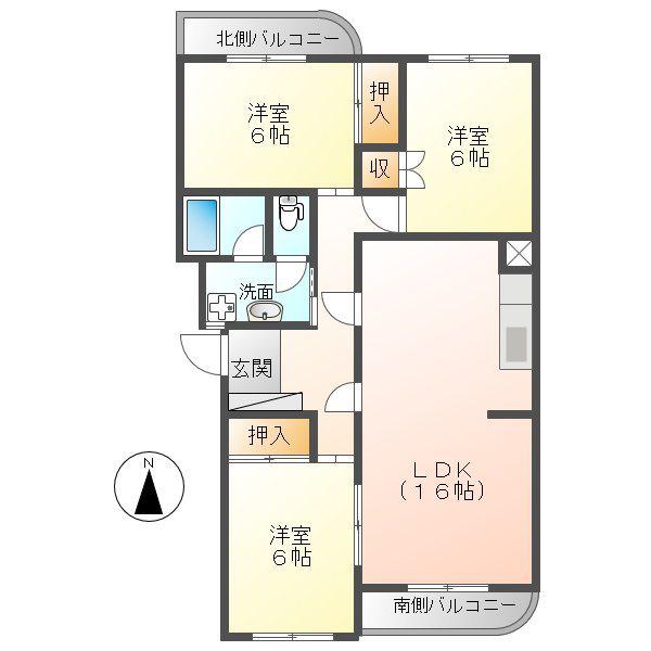 メゾン・ド・レコール 2号棟(3LDK/1階)の間取り写真