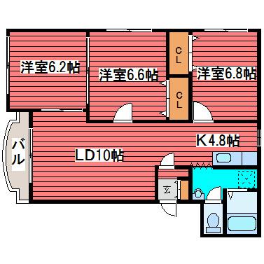 バンビーノ月寒(3LDK/3階)の間取り写真