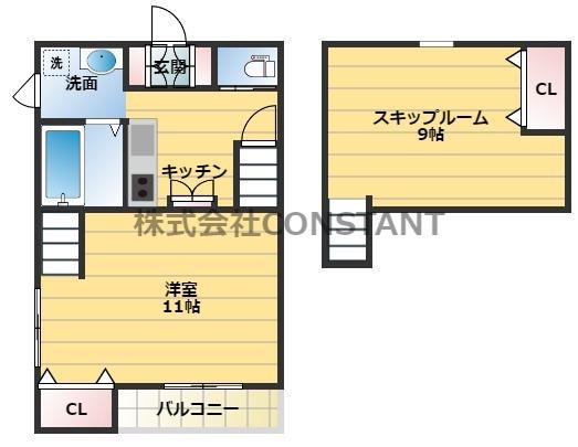 ココカラハウス南佐古(1SK/1階)の間取り写真