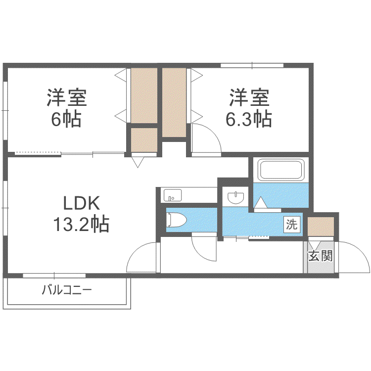 RAINBOW ROAD南円山(2LDK/2階)の間取り写真