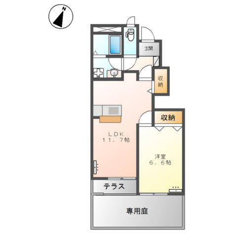 ヴァンルージュII(1LDK/1階)の間取り写真