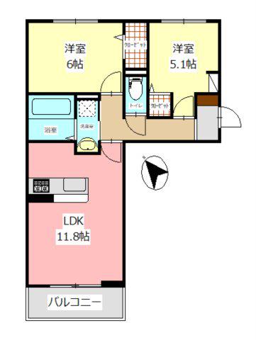 アムール宇土(2LDK/1階)の間取り写真