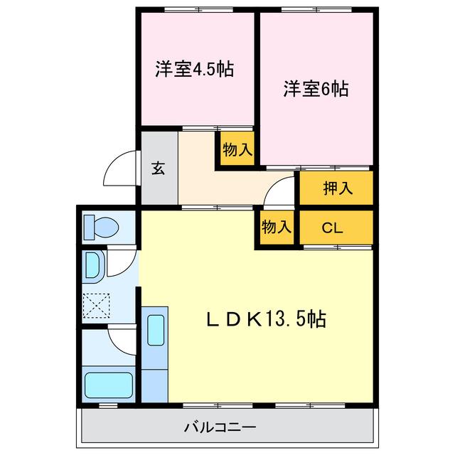 コーポ清水(2LDK/2階)の間取り写真